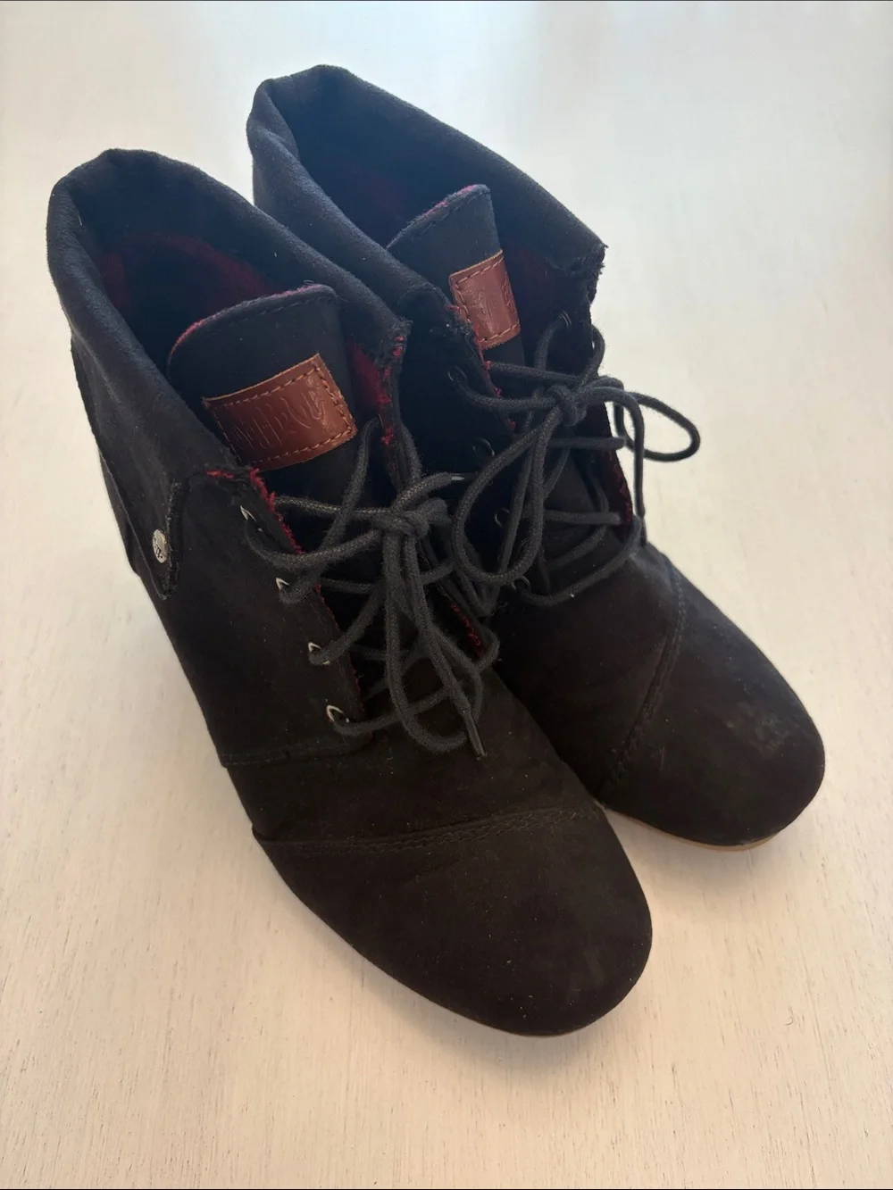 Black Lace-Up Suede Ankle Wedges